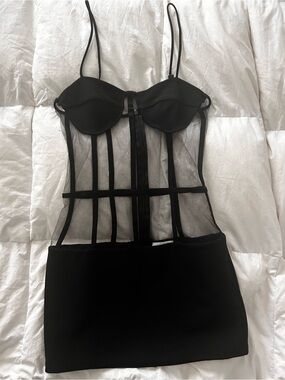 Lurelly Black Sheer Panel Mini Dress